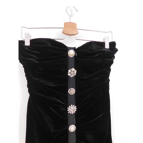 Veronica Beard Black Palo Silk Blend Strapless Ruched Velvet Midi Dress Size 4 - Picture 4 of 6